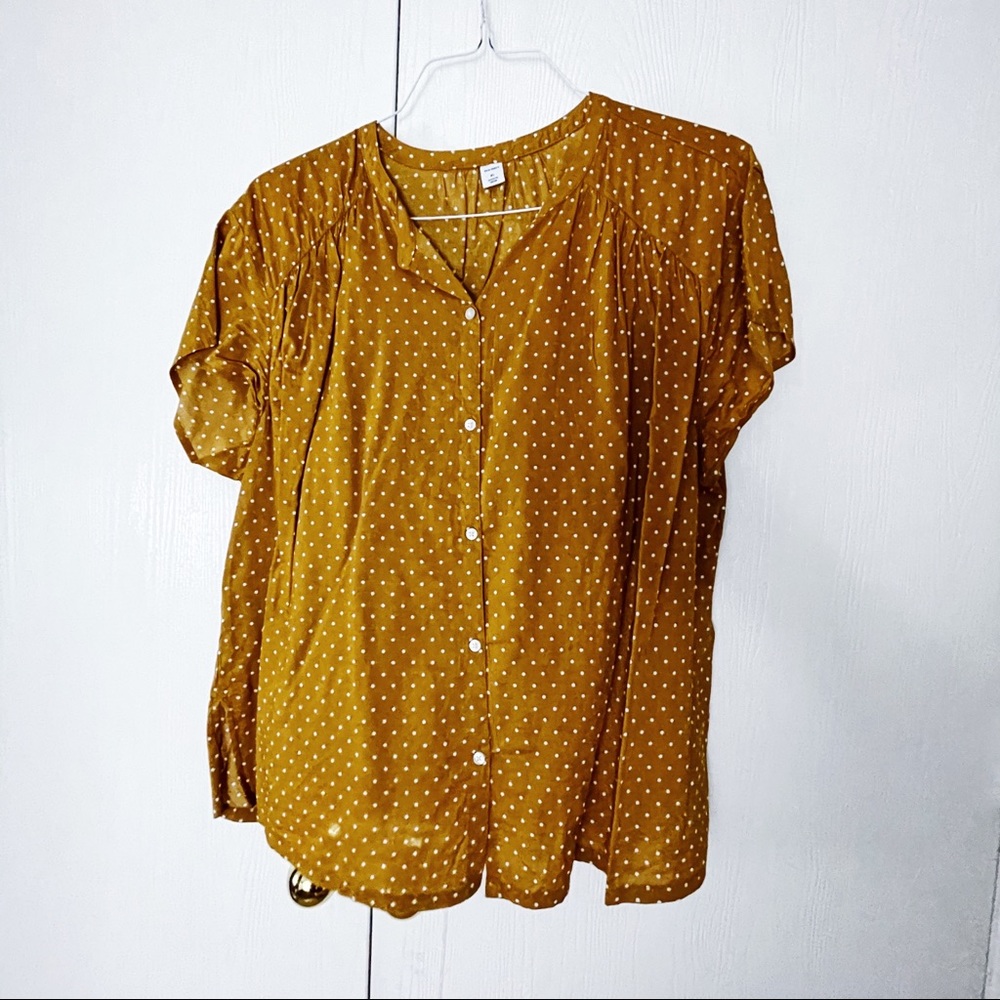 OLD NAVY mustard polkadot button up blouse